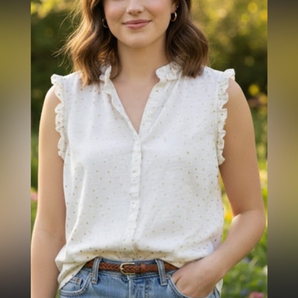 Boden Cream Ruffled Sleeveless Blouse